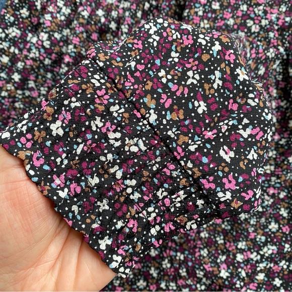 🌸 JACQUELINE DE YONG BOHO BLACK WHITE MULTI FLORAL MOCK NECK LONG SLEEVE DRESS! - Picture 8 of 12